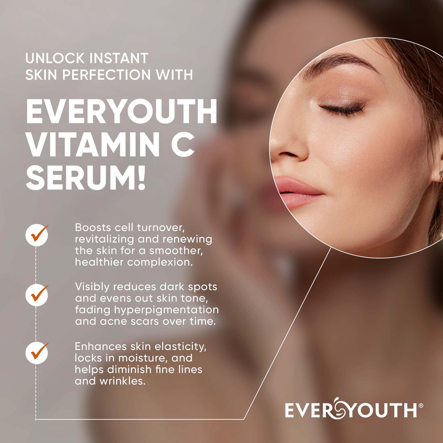 Vitamin C Serum 20%, Anti Aging Stem Cell Serum for Face with Hyaluronic Acid, Collagen Peptides, Vitamin E, 1 oz